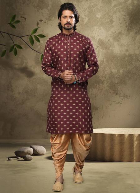 Wine Colour Party Wear Mens Cotton Indo Western Collection 1557
